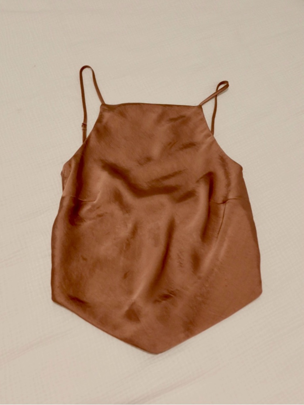 Aritzia Satin Point-Hem Cami Tank Top in Brown